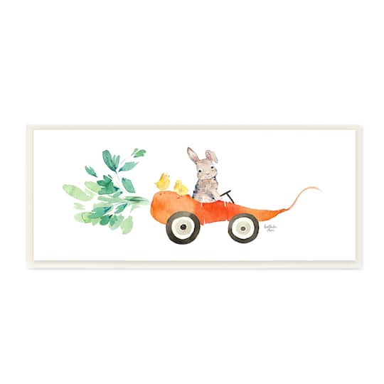 Stupell Industries Spring Rabbit Chicks Riding Seasonal Carrot Wagon Wall Plaque Art